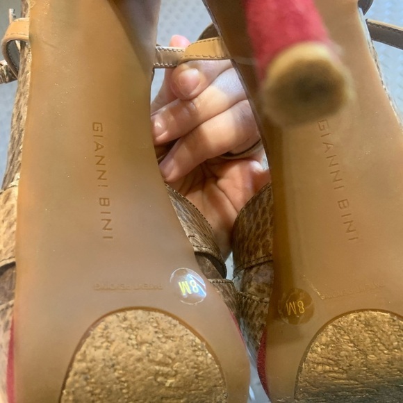 Gianni bini suede tan snakeskin heel with strap spring boho glam party platform - Picture 3 of 4
